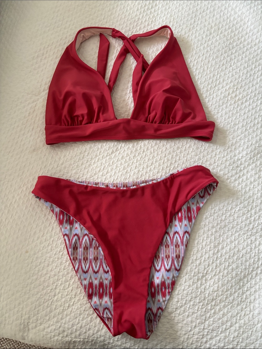 Coral red Strappy Bikini Set